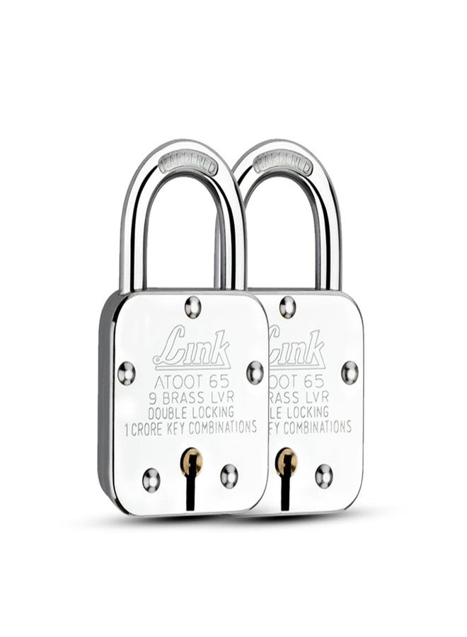 Link Atoot 65 9 Brass Lever Double Locking Pad Lock (Silver) Pack of 2 - Image 1
